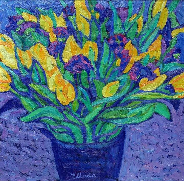 Pittura intitolato "Yellow tulips" da Ellada Ismayil, Opera d'arte originale, Olio Montato su artwork_cat.