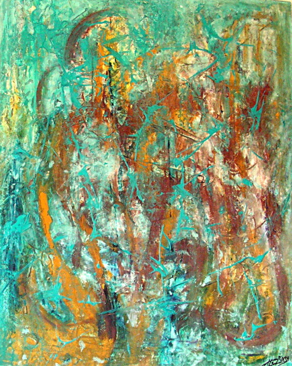 Картина под названием "Jardin secret" - Elle Bory, Подлинное произведение искусства, Акрил Установлен на Деревянная рама для…