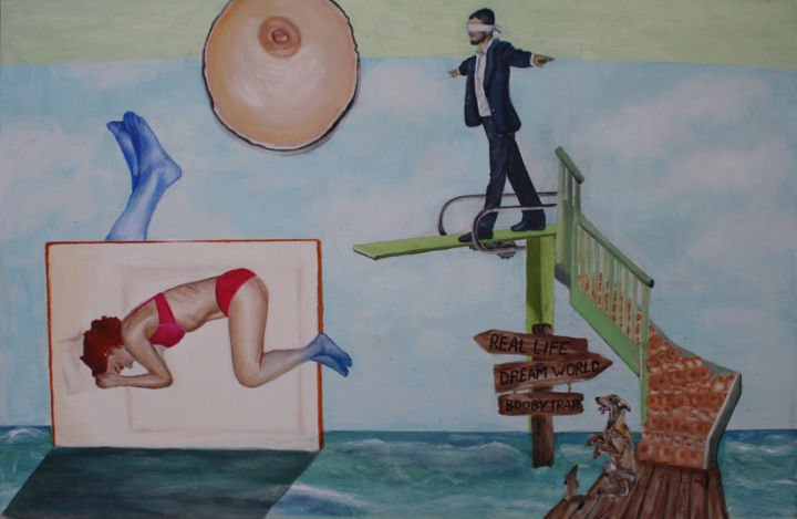 Malerei mit dem Titel "Booby trap" von Elleke Van Win, Original-Kunstwerk, Acryl