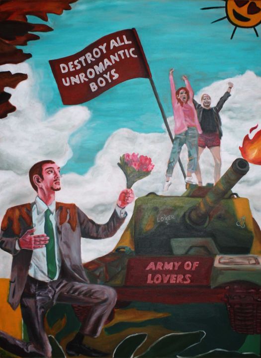 Malerei mit dem Titel "Army of lovers" von Elleke Van Win, Original-Kunstwerk, Acryl