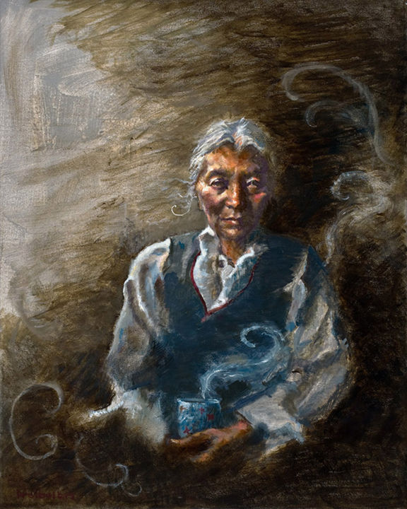 Painting titled "Tea and Memories" by Ellen Dreibelbis, Original Artwork, Oil