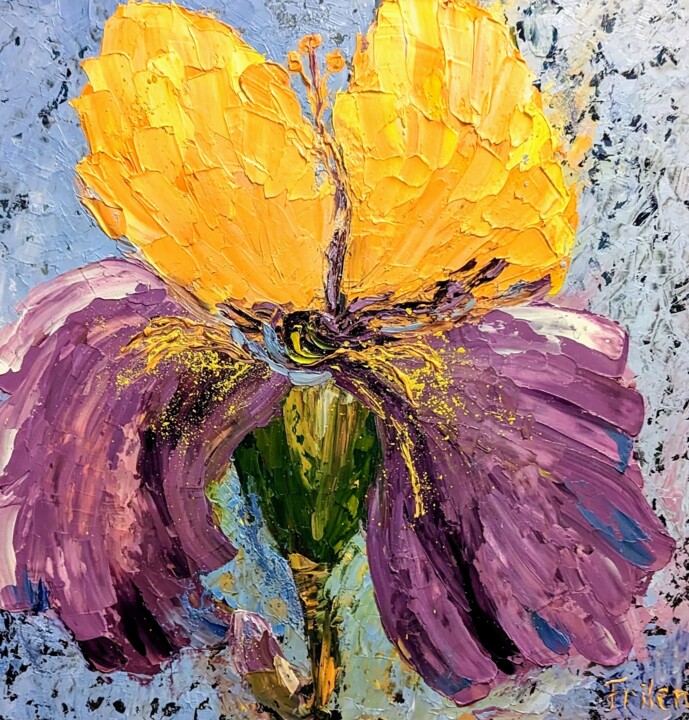 Malerei mit dem Titel "Sonnenschein Iris" von Ellen Frischbutter, Original-Kunstwerk, Öl