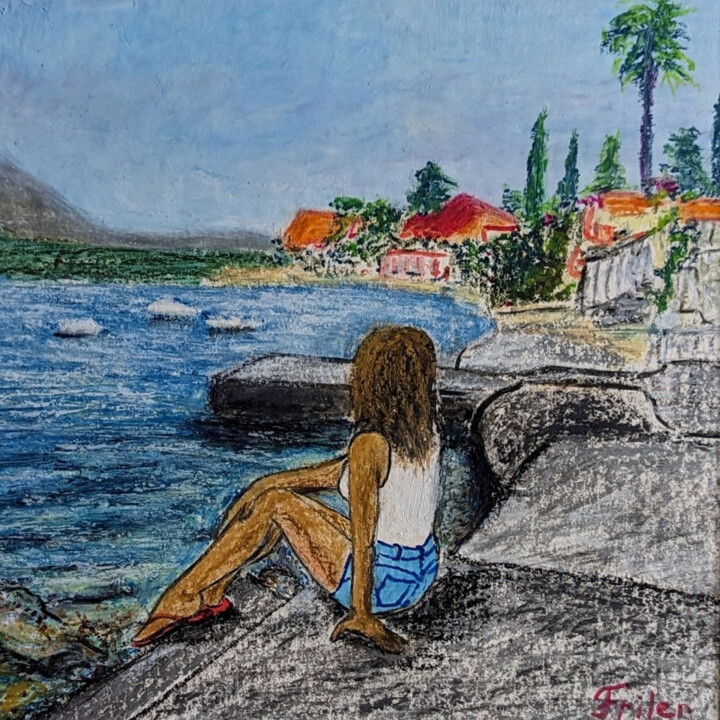 Malerei mit dem Titel "Stille Meeresbucht" von Ellen Frischbutter, Original-Kunstwerk, Öl