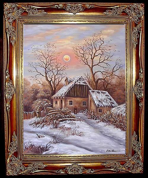 Malerei mit dem Titel "Winterlandschaft" von Ellen Gläsmann, Original-Kunstwerk, Öl