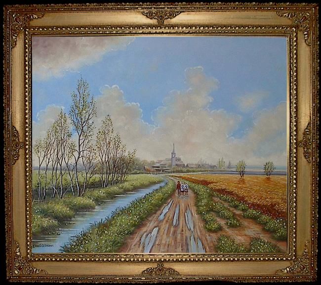 Malerei mit dem Titel "Birkenweg" von Ellen Gläsmann, Original-Kunstwerk, Öl