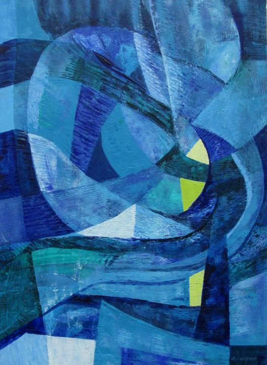 Painting titled "composition-in-blue" by Ellen Van Randeraat, Original Artwork, Acrylic