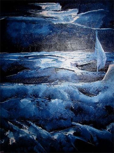 Peinture intitulée "mer bleue et tourme…" par Eran Ellenberg, Œuvre d'art originale, Huile