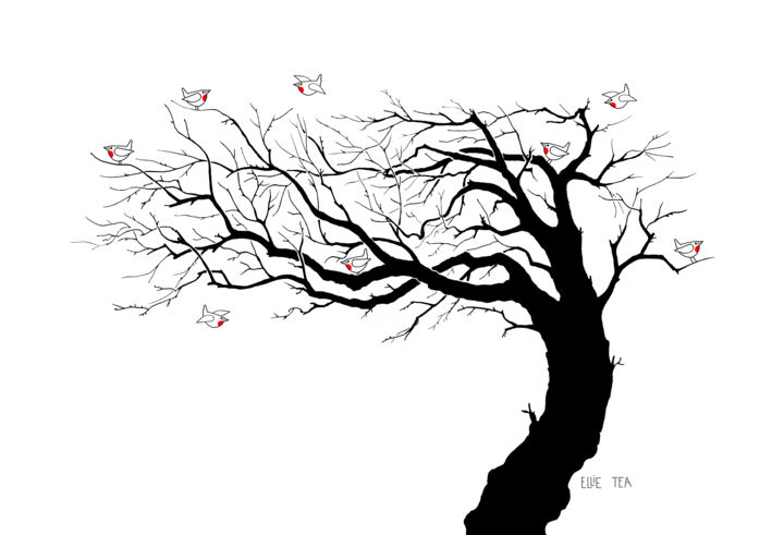 Grafika cyfrowa / sztuka generowana cyfrowo zatytułowany „Robins' Tree” autorstwa Ellie Tea, Oryginalna praca, 2D praca cyfr…