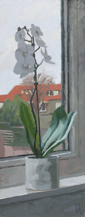 Painting titled "Spring Orchid" by Elliot Roworth, Original Artwork, Oil Mounted on Cardboard