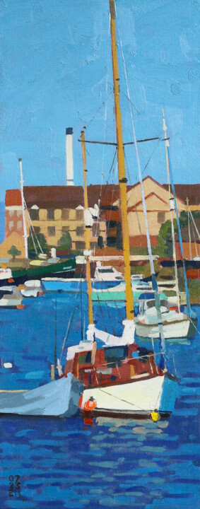 Painting titled "Golden Mast, Shoreh…" by Elliot Roworth, Original Artwork, Oil Mounted on Cardboard