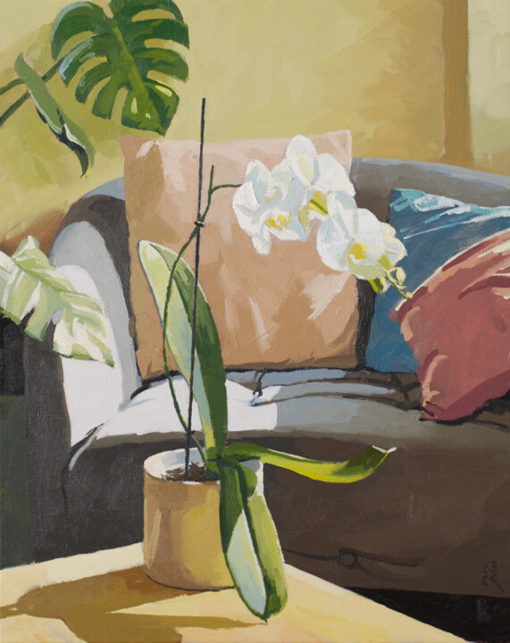 Painting titled "Summer's Day Orchid" by Elliot Roworth, Original Artwork, Oil Mounted on Wood Stretcher frame