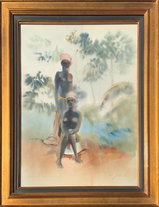 Peinture intitulée "Deux jeunes togolai…" par Ellis Zbinden, Œuvre d'art originale, Aquarelle