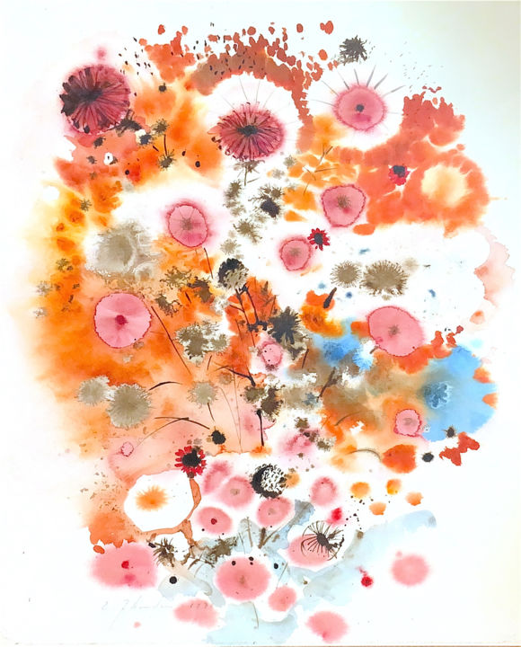 Malerei mit dem Titel "Le bouquet joyeux" von Ellis Zbinden, Original-Kunstwerk, Aquarell