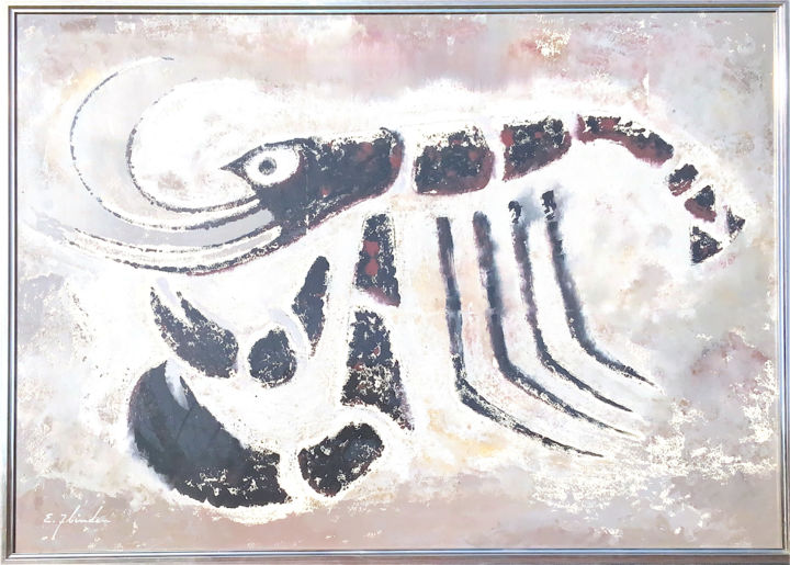 Painting titled "Le Homard" by Ellis Zbinden, Original Art, Watercolor
