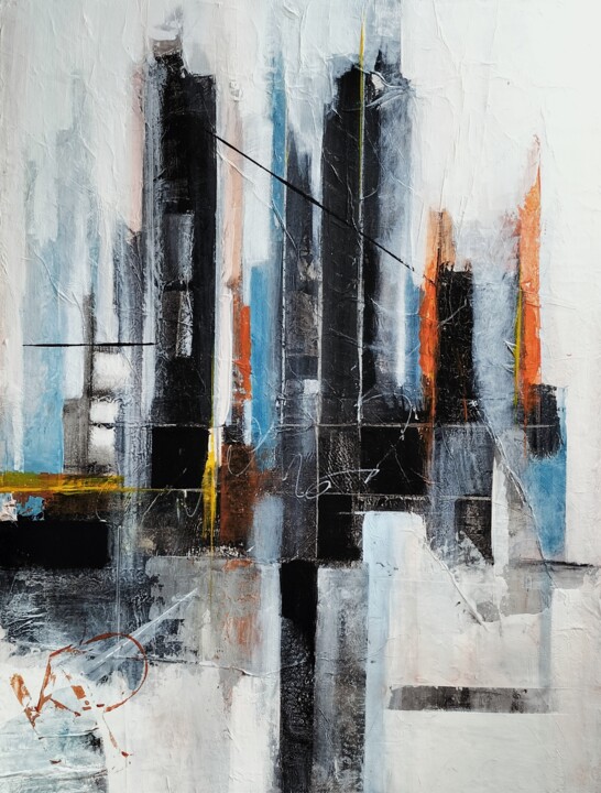 Painting titled "URBAN 3" by Elma Sanchez Le Meur, Original Artwork, Acrylic Mounted on Wood Stretcher frame