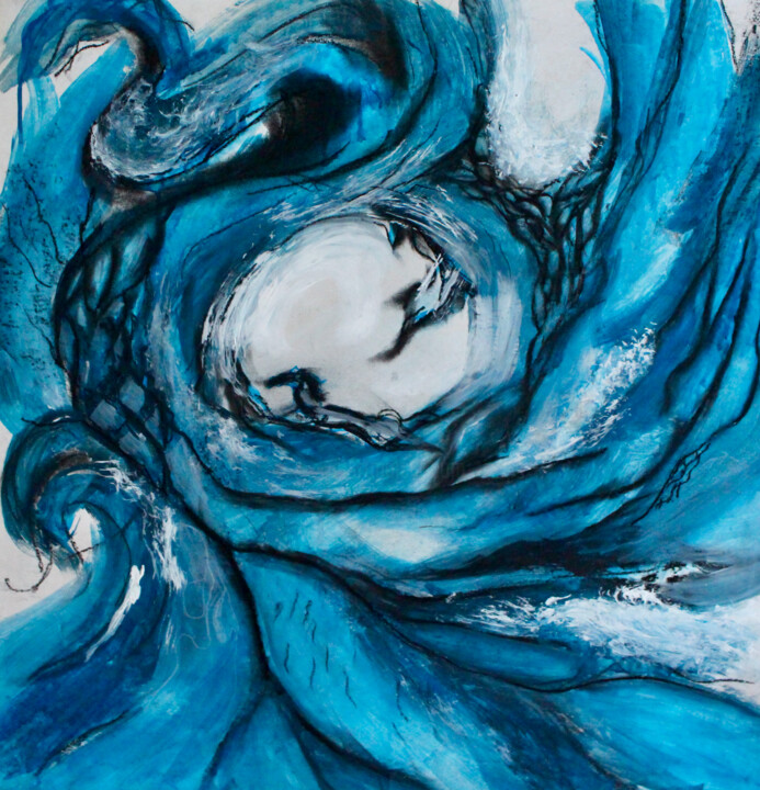 Drawing titled "Blue horse" by Elmira Sharipova, Original Artwork, Acrylic