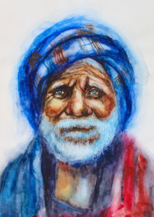 Drawing titled "Indian old with col…" by Elmira Sharipova, Original Artwork, Watercolor