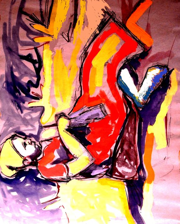 Peinture intitulée "les chaussettes d'u…" par Mokhtar Azgar, Œuvre d'art originale, Acrylique
