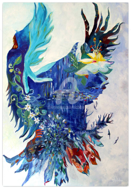 Peinture intitulée "L'envolée de l'âme" par Elobibie, Œuvre d'art originale, Huile