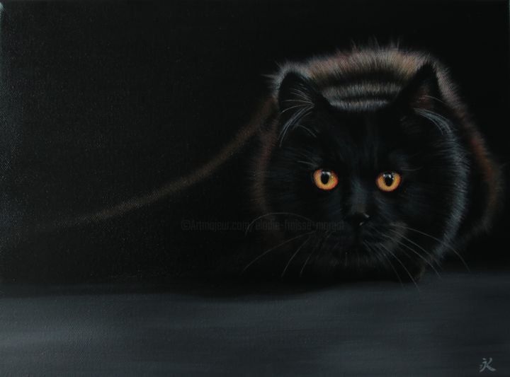 Tableau Chat Noir Peinture Animaliere Peinture Par Elodie Fraisse Margat Kalipeinture Artmajeur
