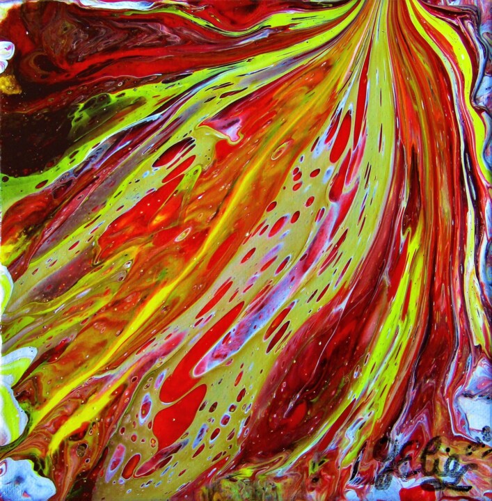 Painting titled "Eruption" by Elodie Gaschy (GElie), Original Artwork, Acrylic Mounted on Wood Stretcher frame