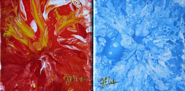 Painting titled "Fire & Aqua" by Elodie Gaschy (GElie), Original Artwork, Acrylic Mounted on Wood Stretcher frame