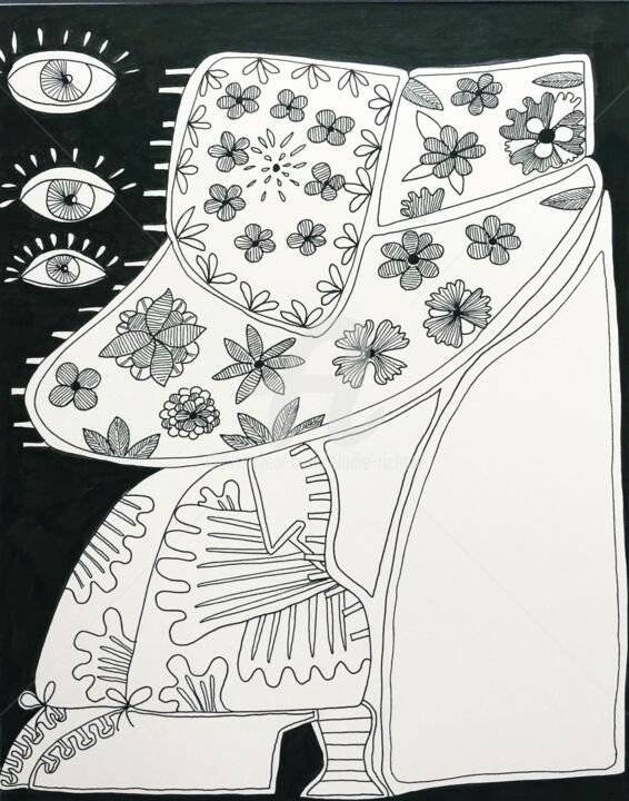 Zeichnungen mit dem Titel "Behind the Hat" von Elodie M. Richard, Original-Kunstwerk, Tinte