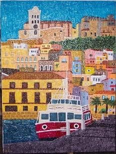 Painting titled "Ibiza" by Elodie Aumage, Original Artwork, Oil