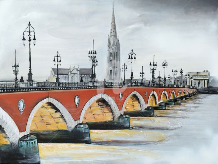 Painting titled "pont de pierre de b…" by Elodie Bougon, Original Artwork, Acrylic
