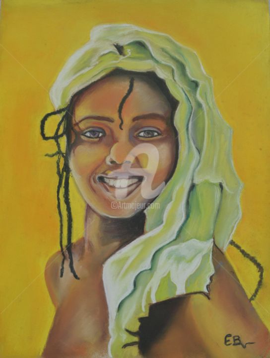 Dessin intitulée "jeune femme d'Afriq…" par Elodie Bougon, Œuvre d'art originale, Pastel