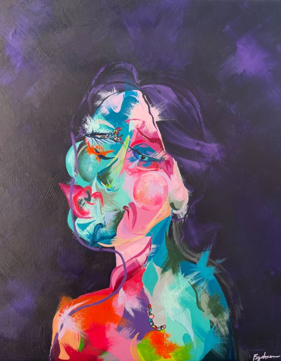 Painting titled "Dinah" by Elodie Frydman, Original Art, Acrylic Mounted on Stretcher frame