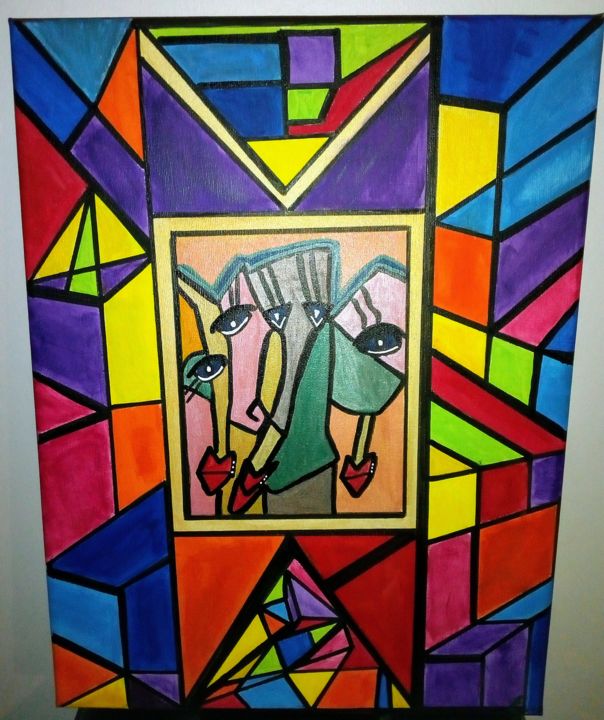 Painting titled "Stained glass" by Elody Créations, Original Artwork, Acrylic