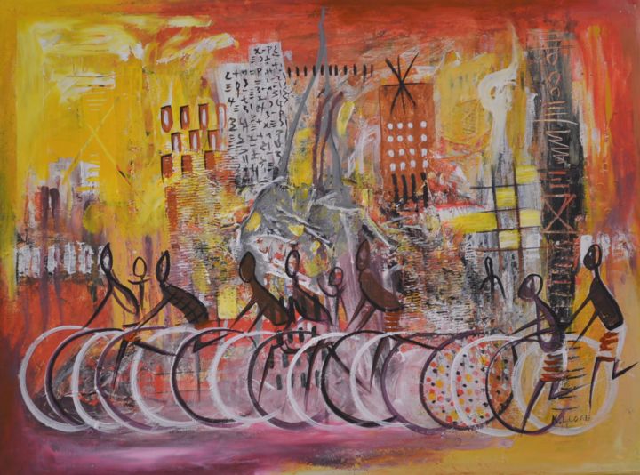 Painting titled "Journée de course" by Eloge Kamassa, Original Artwork, Acrylic