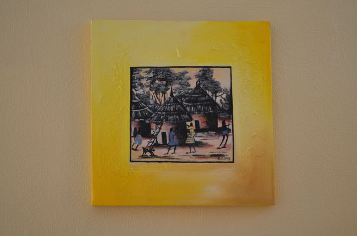 Painting titled "Mon Village" by Eloge Kamassa, Original Artwork, Acrylic