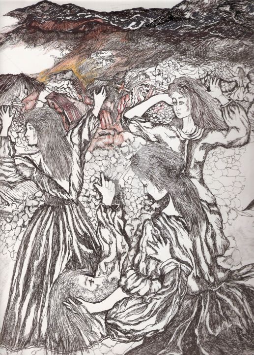 Pintura titulada "Terremoto en Salta,…" por Eloisa Benitez Millan, Obra de arte original, Tinta
