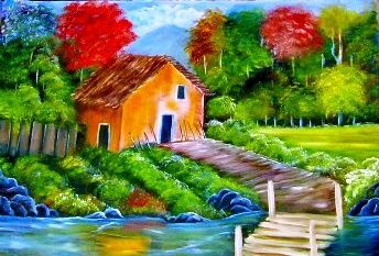 Pintura intitulada "Casa na Floresta" por Ems, Obras de arte originais