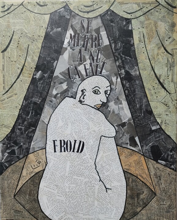 Collages intitulée "Froid dans le dos" par Eloïse Bourscheidt, Œuvre d'art originale, Marqueur Monté sur Châssis en bois