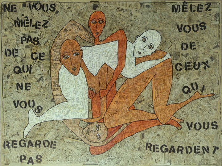 Collages titled "Mêlez-vous" by Eloïse Bourscheidt, Original Artwork, Collages Mounted on Wood Stretcher frame