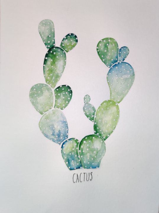 Peinture intitulée "-Cactus-" par Éloïse Richaume, Œuvre d'art originale, Aquarelle