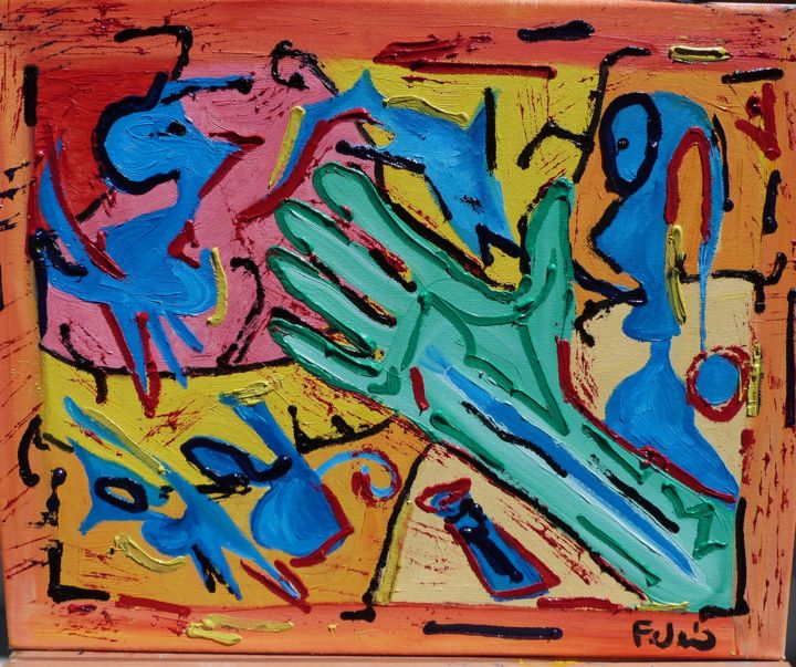 Pittura intitolato "The Green Hand" da Federico El Pipas Lanari, Opera d'arte originale, Olio