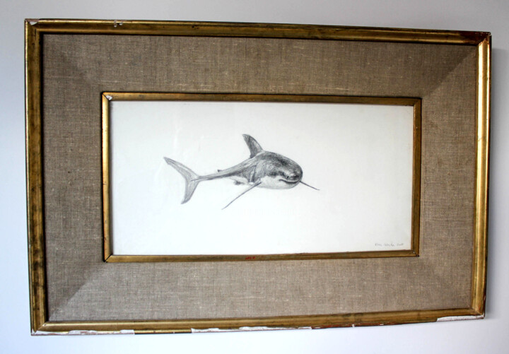 Drawing titled "Great White soul" by Elran Valceka, Original Artwork, Pencil Mounted on Cardboard