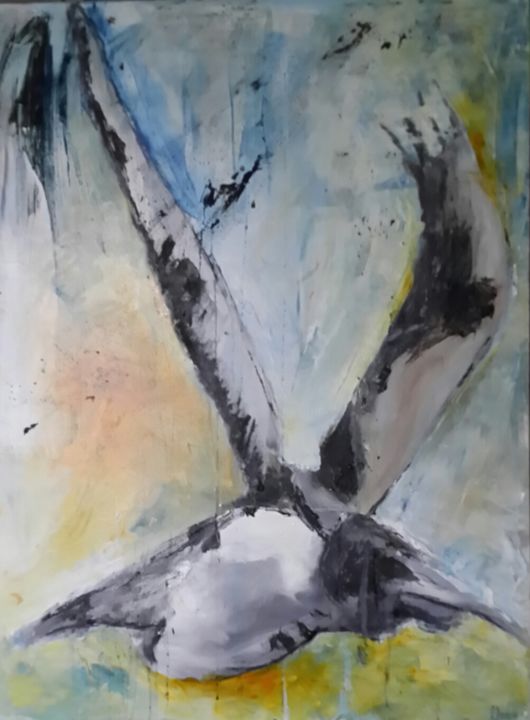 Peinture intitulée "I fly in doubt" par Elria Trahms, Œuvre d'art originale, Huile