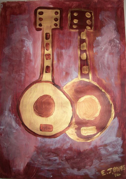 Malerei mit dem Titel "guitars-abstract.jpg" von Elroy Jones, Original-Kunstwerk, Öl