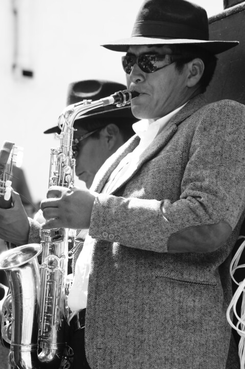 Fotografia intitolato "The saxophone player" da Els Devrieze, Opera d'arte originale, Fotografia digitale
