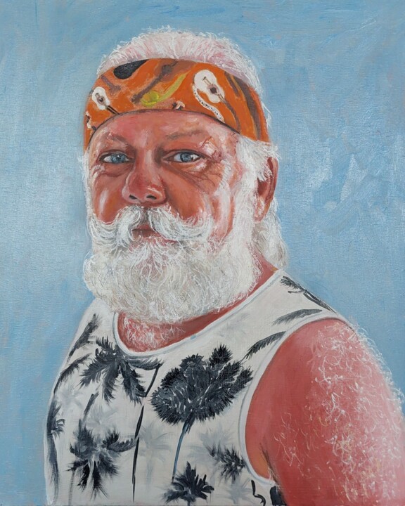 Schilderij getiteld "Stoere man" door Els Driesen, Origineel Kunstwerk, Olie