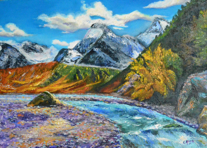 Картина под названием "Cerros Patagonicos" - Elsa Alós, Подлинное произведение искусства, Масло