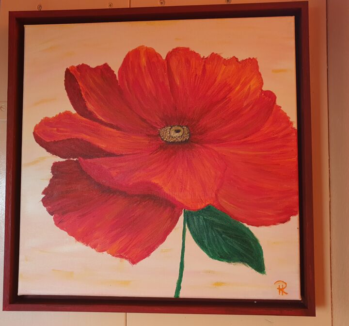 Painting titled "Coquelicot solitaire" by Elsa68, Original Artwork, Acrylic