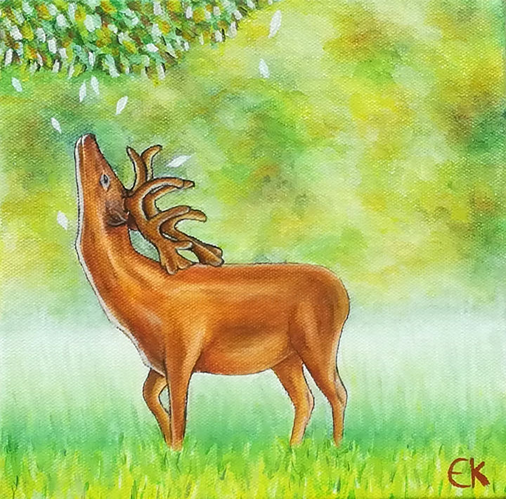 Peinture intitulée "le cerf" par Elsa Keumurian, Œuvre d'art originale, Huile