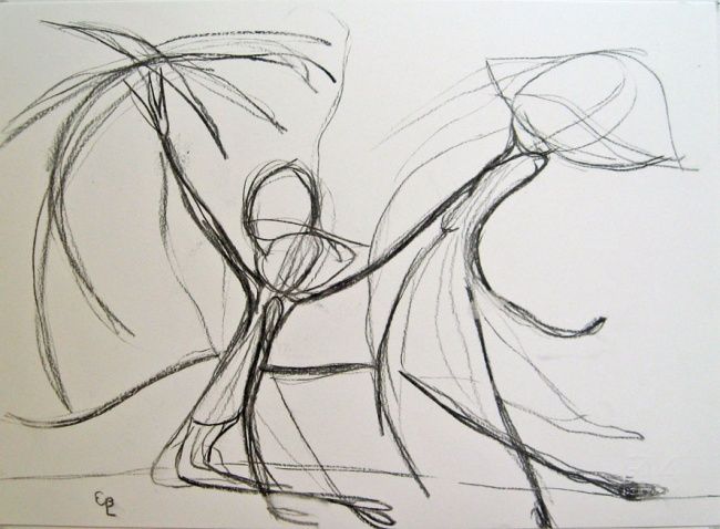 Dibujo titulada "Pareja Feliz/ Coppi…" por Elsa Lores, Obra de arte original