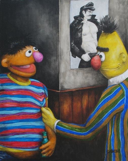 Painting titled "when bert met ernie" by Ed Sanchez, Original Artwork, Oil